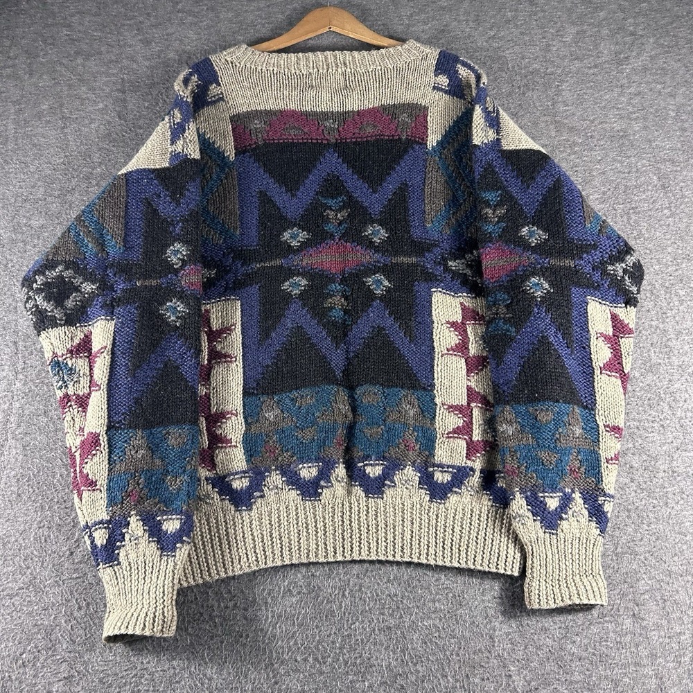 Vintage Boston Traders Sweater Men's Large 80s Geometric Fair Isle Grandpacore - Picture 2 of 6